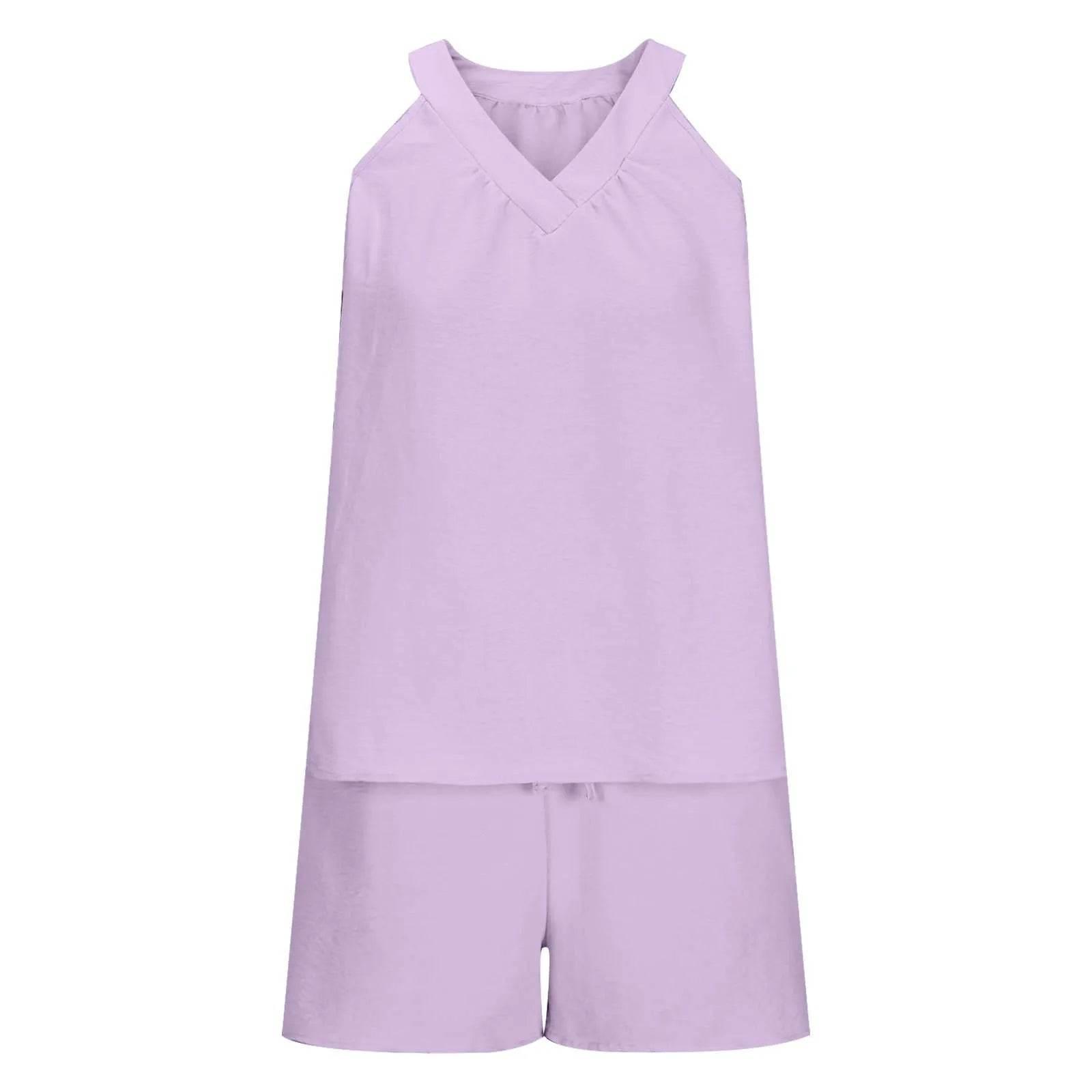 Women'S Summer Casual Suit New Urban Casual Women'S Solid Color Sleeveless Vest Elastic Shorts Home Clothes Two-Piece Set - Empire P.E