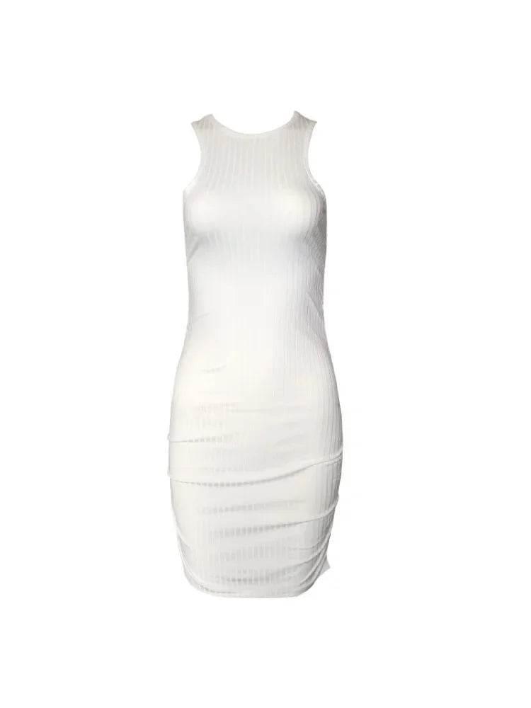 Sexy Stripes Thread Knitting Slim Bodycon Dress Women Sleeveless Solid Color Skinny Mini Dress Elegant Club Party Vestidos - Empire P.E