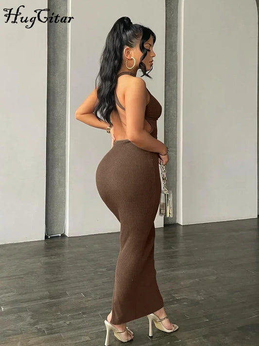 Solid Hollow Out Backless Sleeveless Sexy Slit Mini Dress - Empire P.E