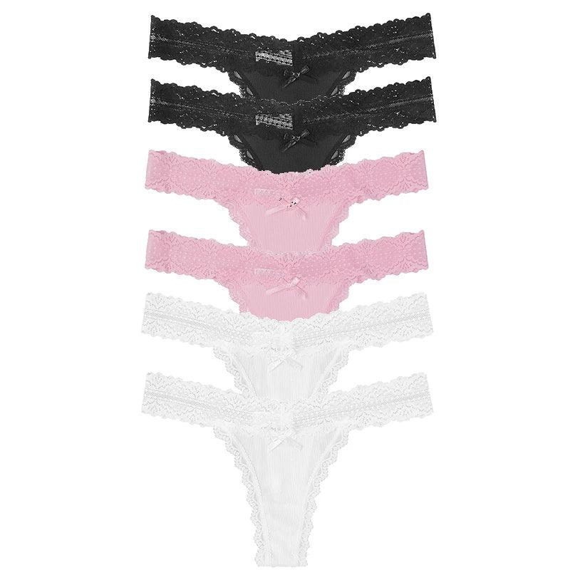 6pcs/Set Perspective Floral Panties Women Lace Thongs Low Waist - Empire P.E