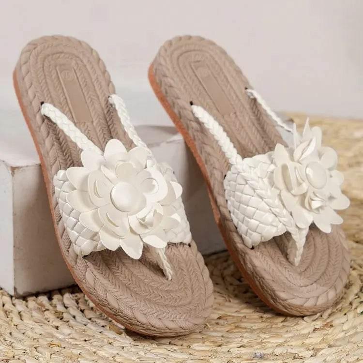 Slippers Women Ombre Floral Pattern Braided Casual Shoes Vacation Flat Holographic Braided Floral Pattern Toe Beach Flip Flops - Empire P.E