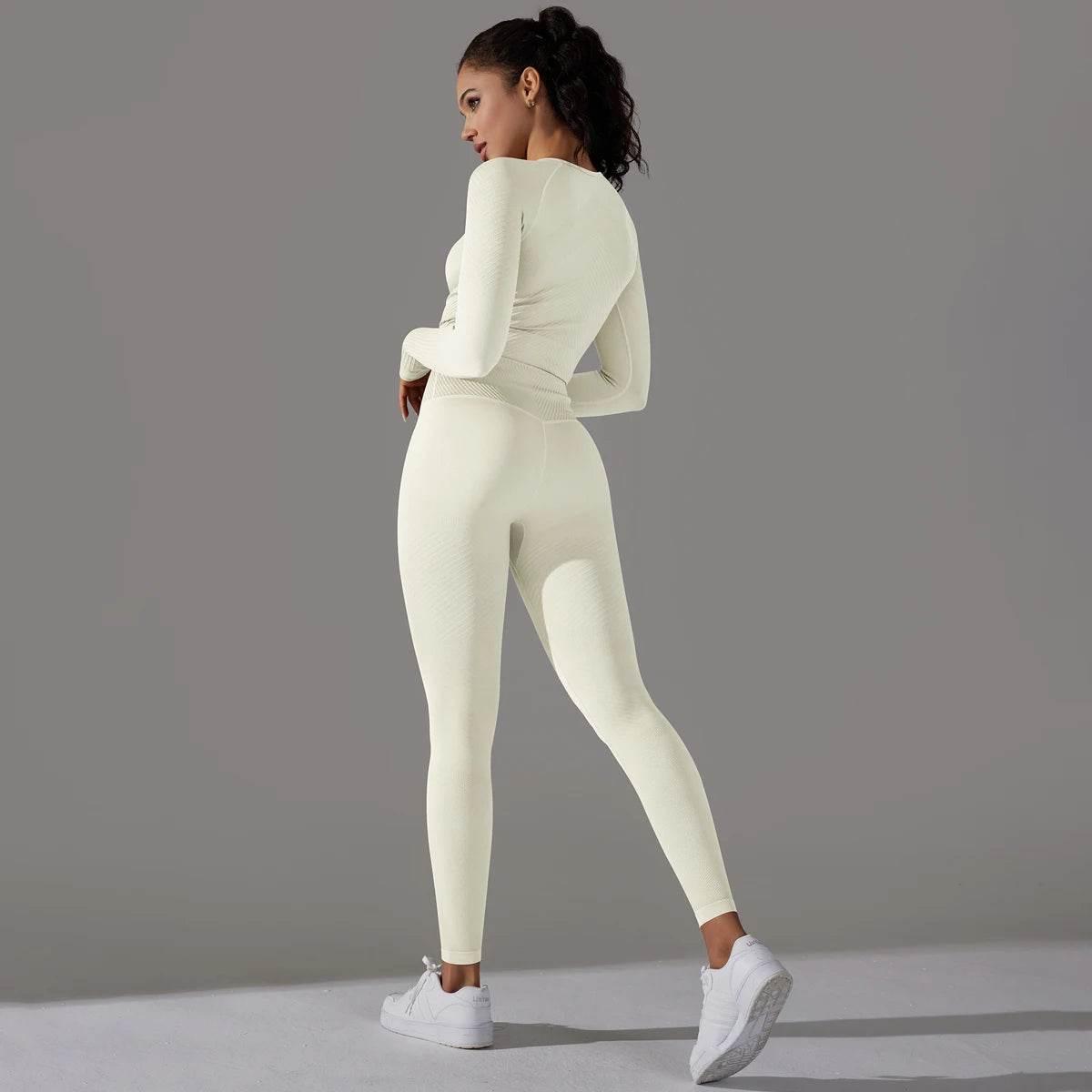 Women Yoga Set Seamless Gym Sportswear Long Seelves High Waist Leggings Sports Clothing Set Fitness Bra Vest Shorts Tracksuit - Empire P.E