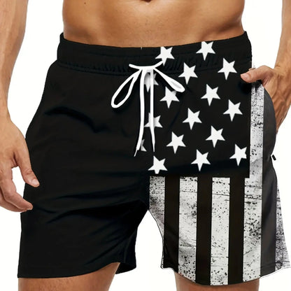 American Flag Print Swimwear Shorts