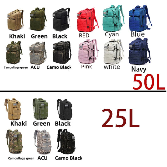 25L/50L 1000D Nylon Waterproof Trekking Fishing Hunting Backpack