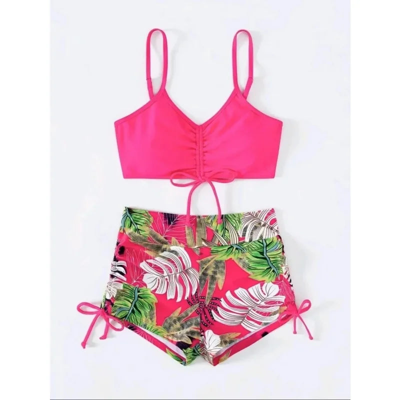 Women's Casual Drawstring Split High Waist Swimsuit 2025