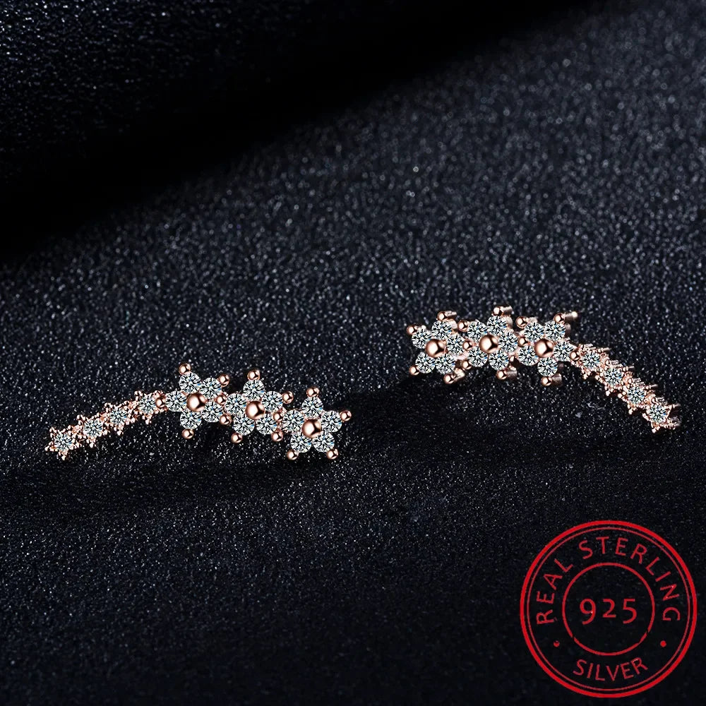 925 Silver Full Moissanite Earrings Climber 7 Star Crawler Stud Ear Cuff - Empire P.E