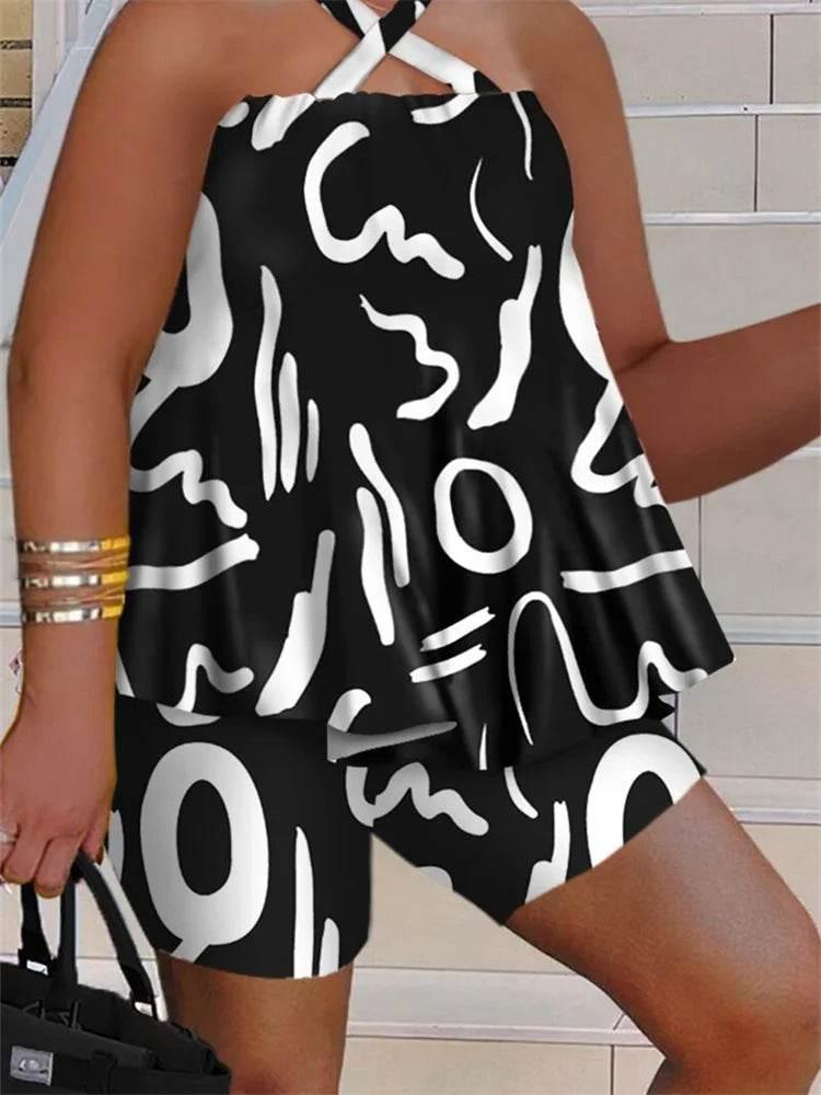Wmstar Plus Size Two Piece Set Women Sleeveless Printed Short Sets Top Pants Sexy Suit Beach Summer Wholesale Dropshipping 2023 - Empire P.E