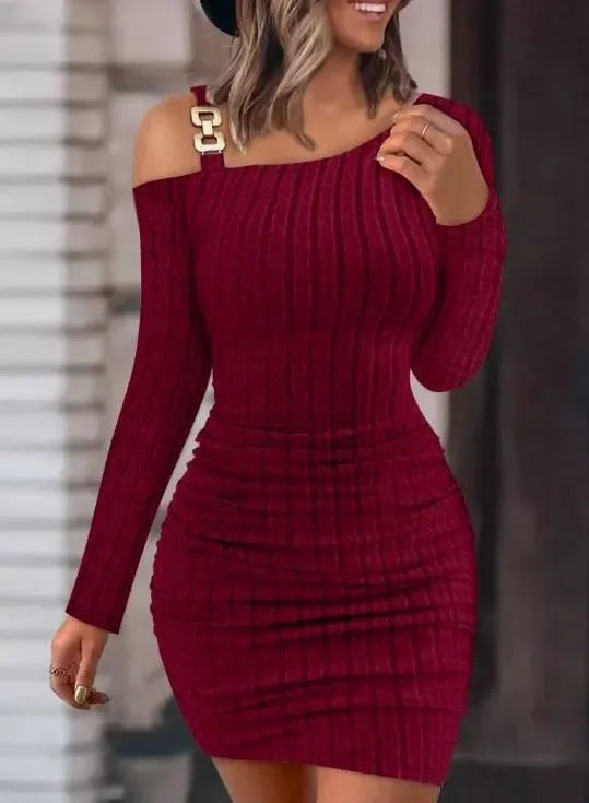 Sexy Chain Off Shoulder Mini Dress - Empire P.E