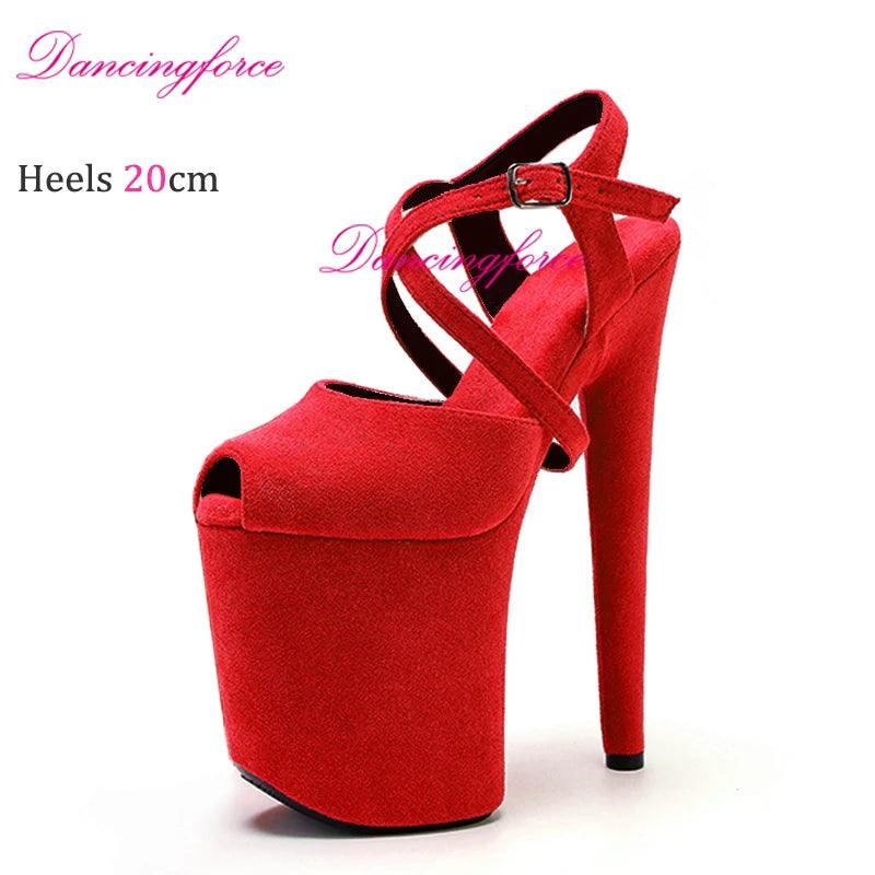 Cross Straps 20cm Sexy Peach Suede High Heels - Empire P.E