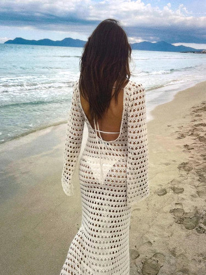 Sexy Knit Mesh Backless Beach Maxi Dress 2025