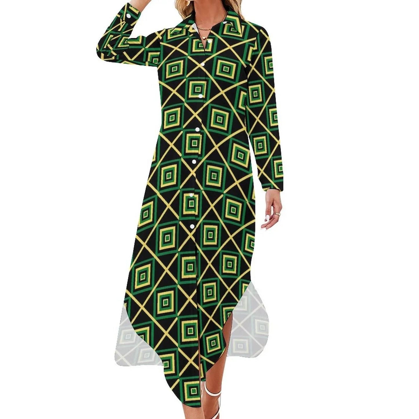 Patriotic Jamaica Flag Chiffon Dress Sexy V Neck Green Yellow Pretty Dresses Ladies Street Wear Casual Dress Gift - Empire P.E