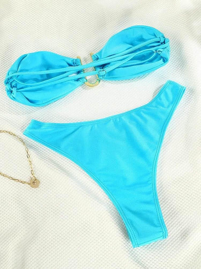 Solid Swimsuit Women Bathing Suit Bandeau Bikini 2024 Biquinis Feminino Swimwear High Waist Bikini Set Beachwear Sexy Bikinis - Empire P.E