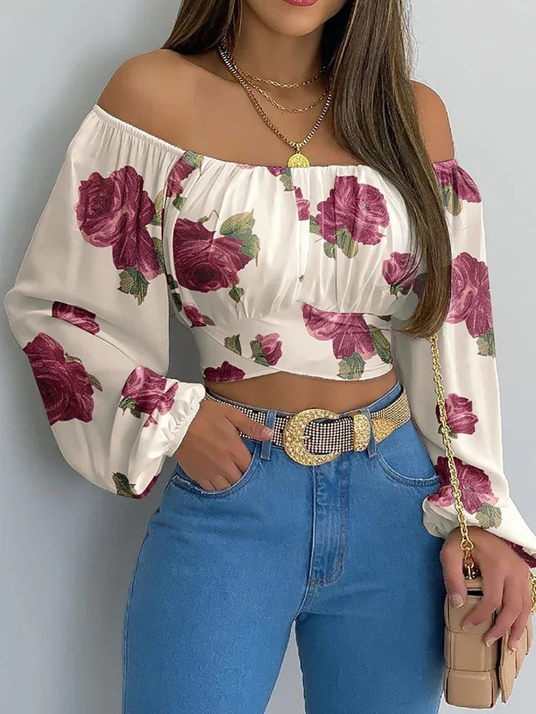 Women Elegant Blouse Casual Long Lantern Sleeve - Empire P.E