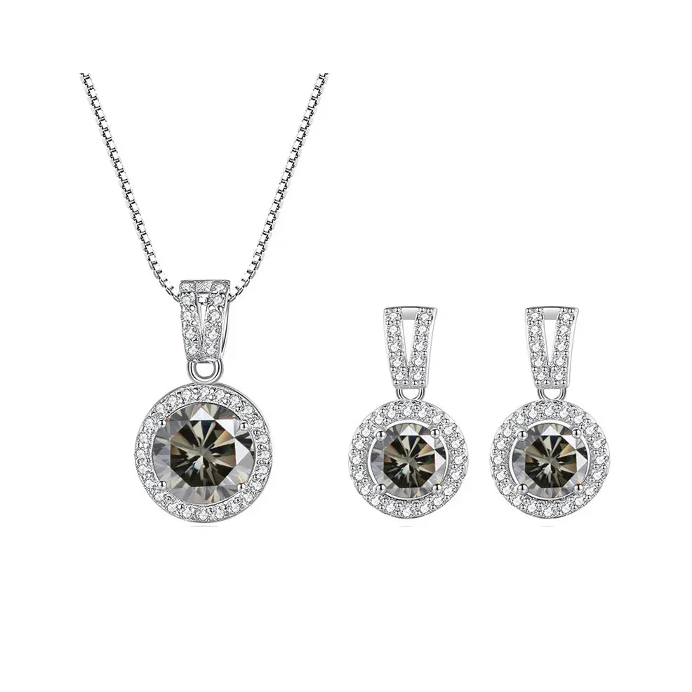 2ct total Moissanite Jewelry Set Sterling Silver 925 Necklace Earrings - Empire P.E