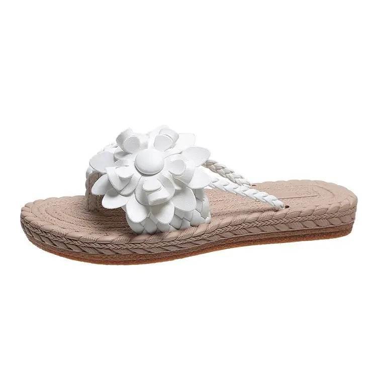Slippers Women Ombre Floral Pattern Braided Casual Shoes Vacation Flat Holographic Braided Floral Pattern Toe Beach Flip Flops - Empire P.E