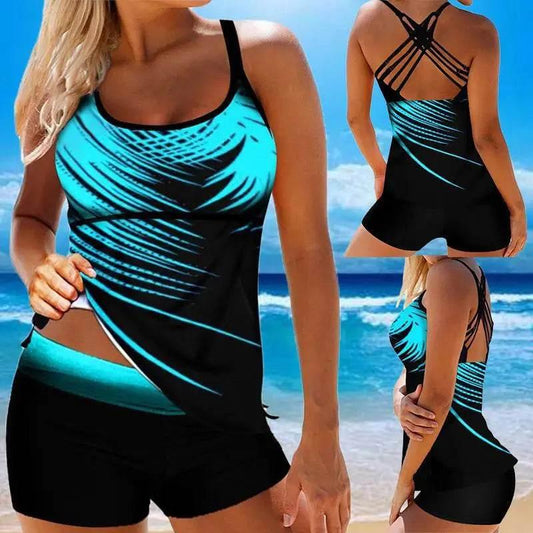 Leaf Printed Swimsuit Women Sexy Strap Cross Backless Plus Size S-8XL - Empire P.E