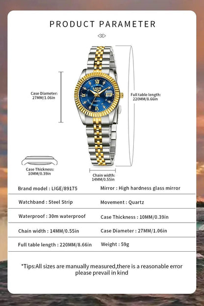 LIGE Top Luxury Watches For Women Vintage Fashion Ladies Watch Waterproof Date Stainless Quartz Wristwatches Reloj Mujer 2025 - Empire P.E
