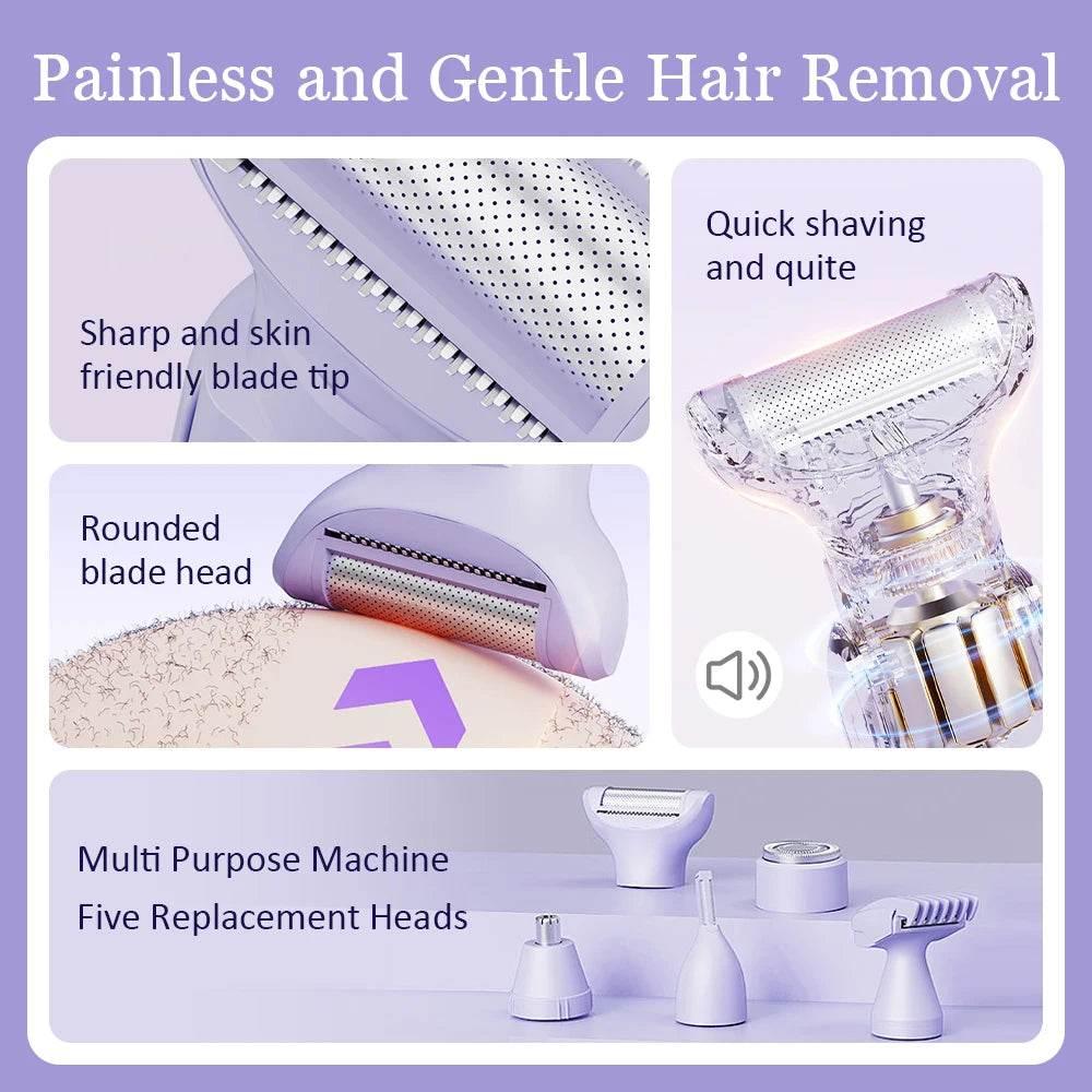 Electric Razors for Women 5 In 1 Bikini Trimmer Face Shavers Hair Removal for Underarms Legs Ladies Body Trimmer Home Appliances - Empire P.E