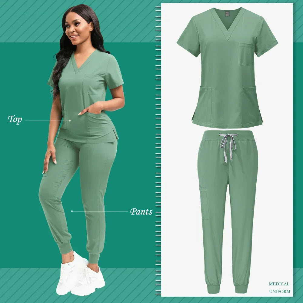Women's Nursing Scrub Top Pants Medical Suit - Empire P.E