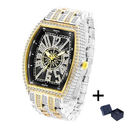 Men's  lce Diamond Sun Pattern Literal Quartz Wristwatch