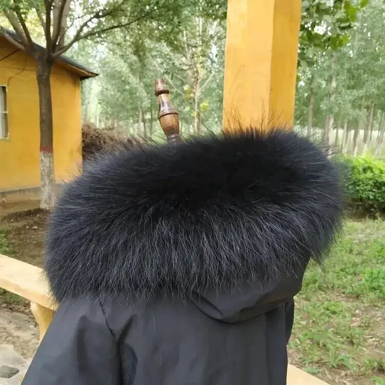 100% Real Raccoon Fur Collar Coat
