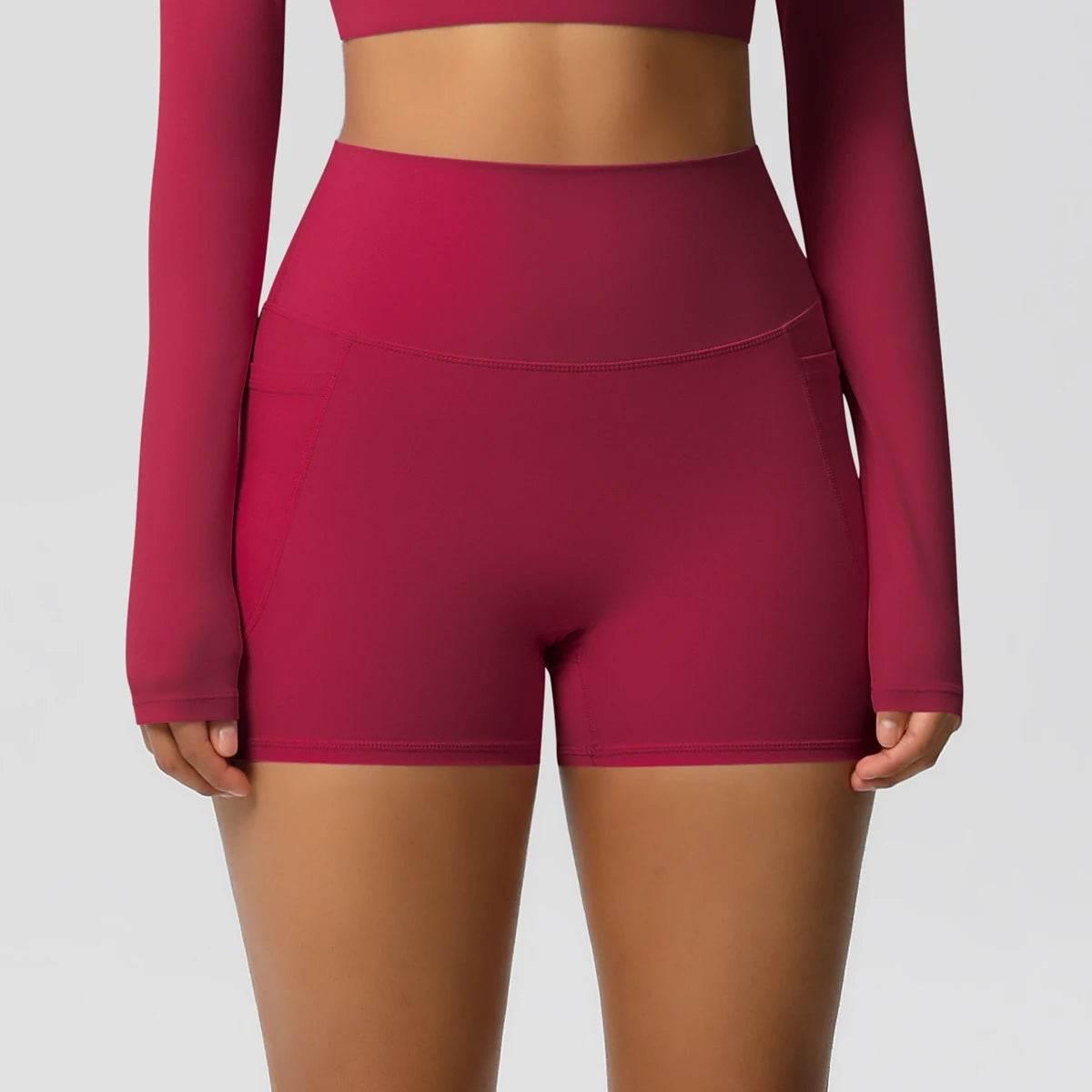 Women Sports Short With PocketedYoga Legging Shorts Squat Proof High Waist Fitness Tight Shorts Quick Drying Cycling Workout Gym - Empire P.E