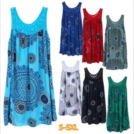Women's clothing summer sleeveless camisole dress lace print sleeveless large swing loose sexy dress long skirt plus size - Empire P.E