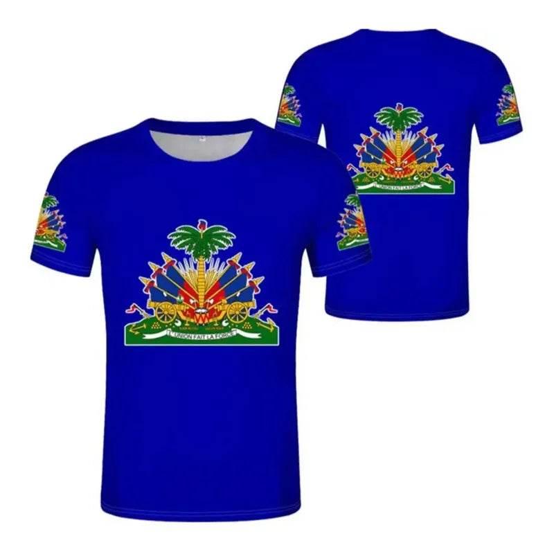 Haitian Flag Pattern Men's T-shirt 3D Printed Haiti National Emblem Short Sleeves Fashion Tops T Shirts National Day Tee Shirt - Empire P.E