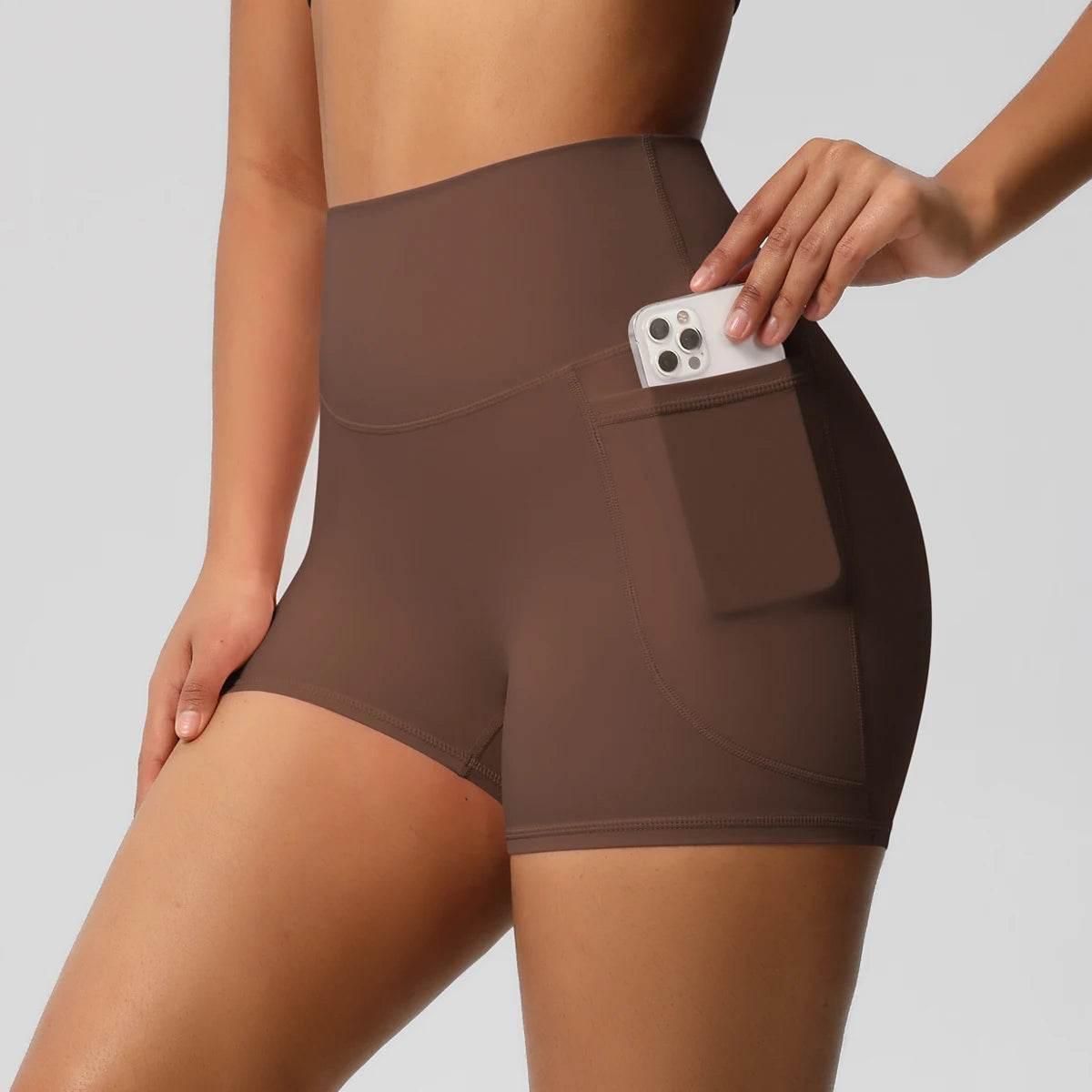Women Sports Short With PocketedYoga Legging Shorts Squat Proof High Waist Fitness Tight Shorts Quick Drying Cycling Workout Gym - Empire P.E