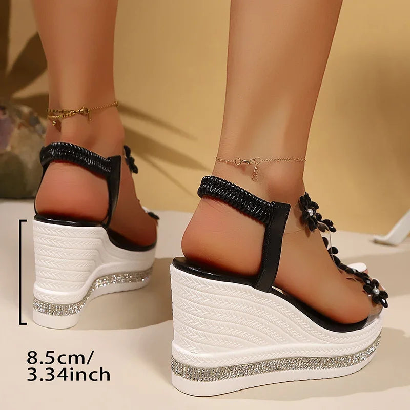 Elegant Rhinestones Flowers Sandals