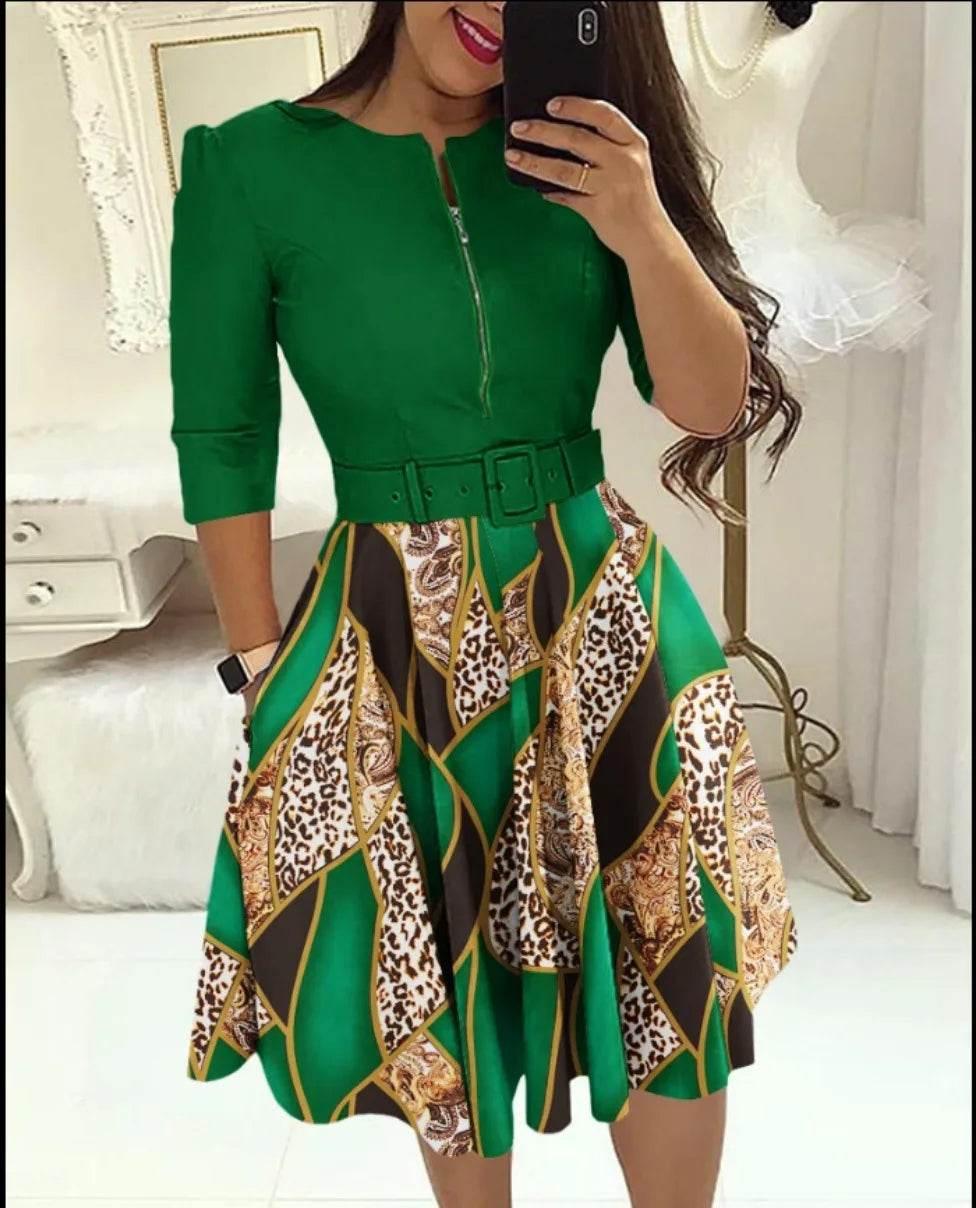 Dress for Women Streetwear 2023 Autumn and Winter Elegant Waist Wrapped Mid Long Sleeve Solid V-Neck Fashion Dresses with Belt - Empire P.E