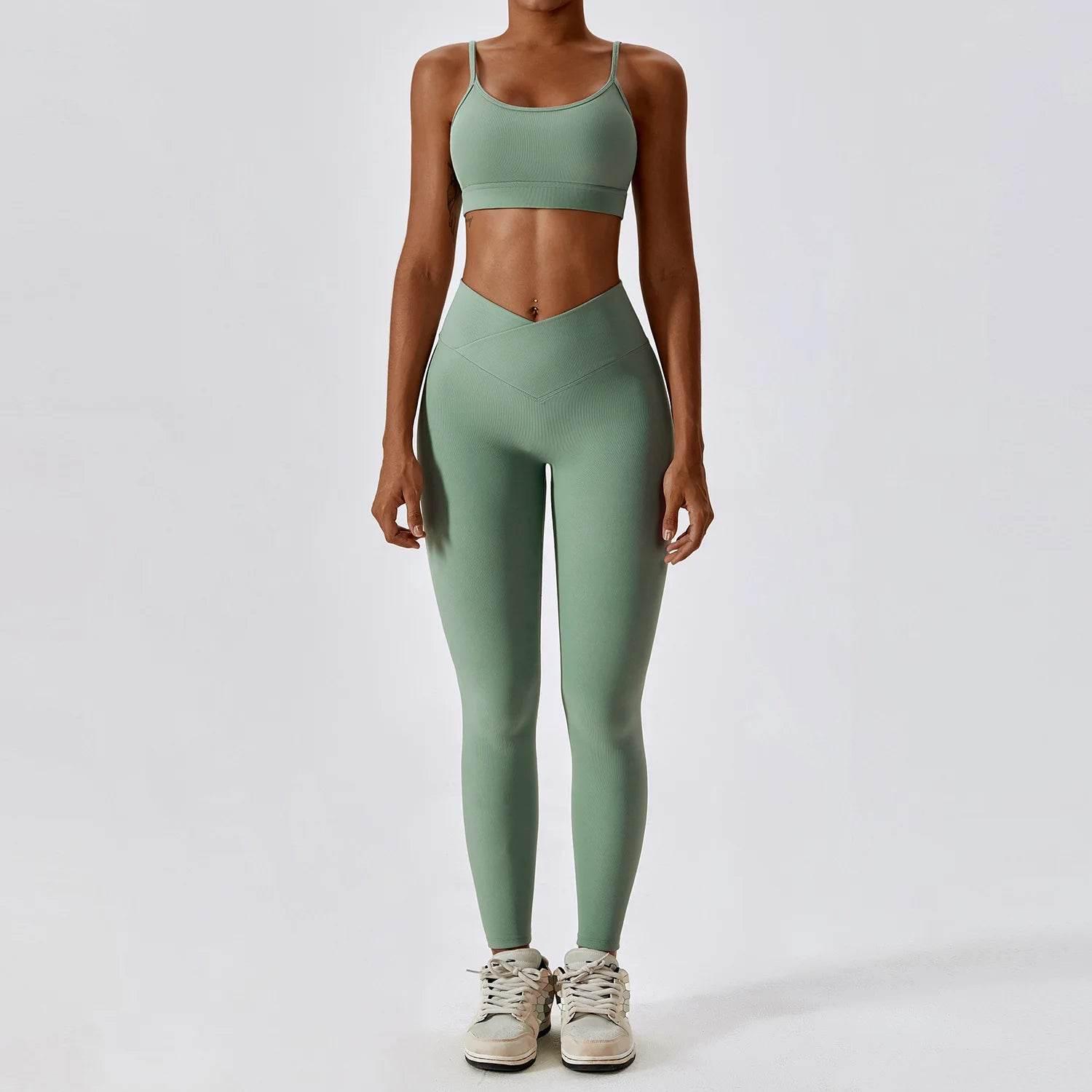 2PCS Seamless Yoga Set Gym Clothes Sportswear Yoga Suits For Women Fitness Rib Tracksuits Sports Bra Gym Leggings Sports Suits - Empire P.E