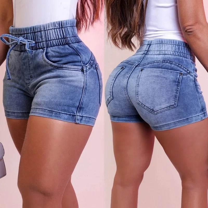 Women Summer Denim Shorts Ladies Elastic Waist Bandage Jeans Skinny Short Pants Feminina - Empire P.E