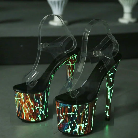 Glow Pole Dancing Fluorescent Shoes Stripper Show Super High Heel