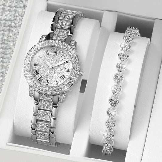 2pcs/set Women Diamond Quartz Watch and Bracelet Set - Empire P.E