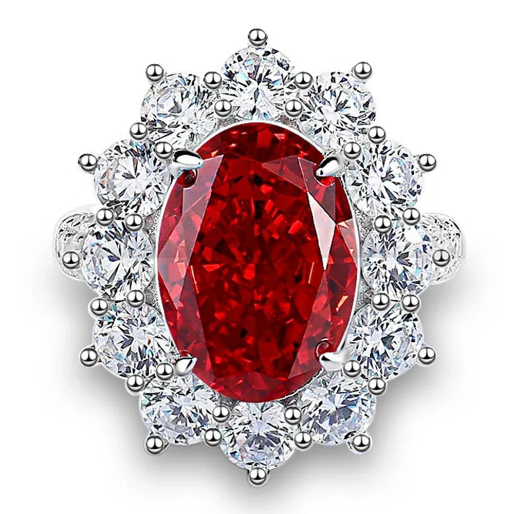 925 Sterling Silver 10*14 MM Oval Ruby Aquamarine High Carbon Diamond Gemstone - Empire P.E