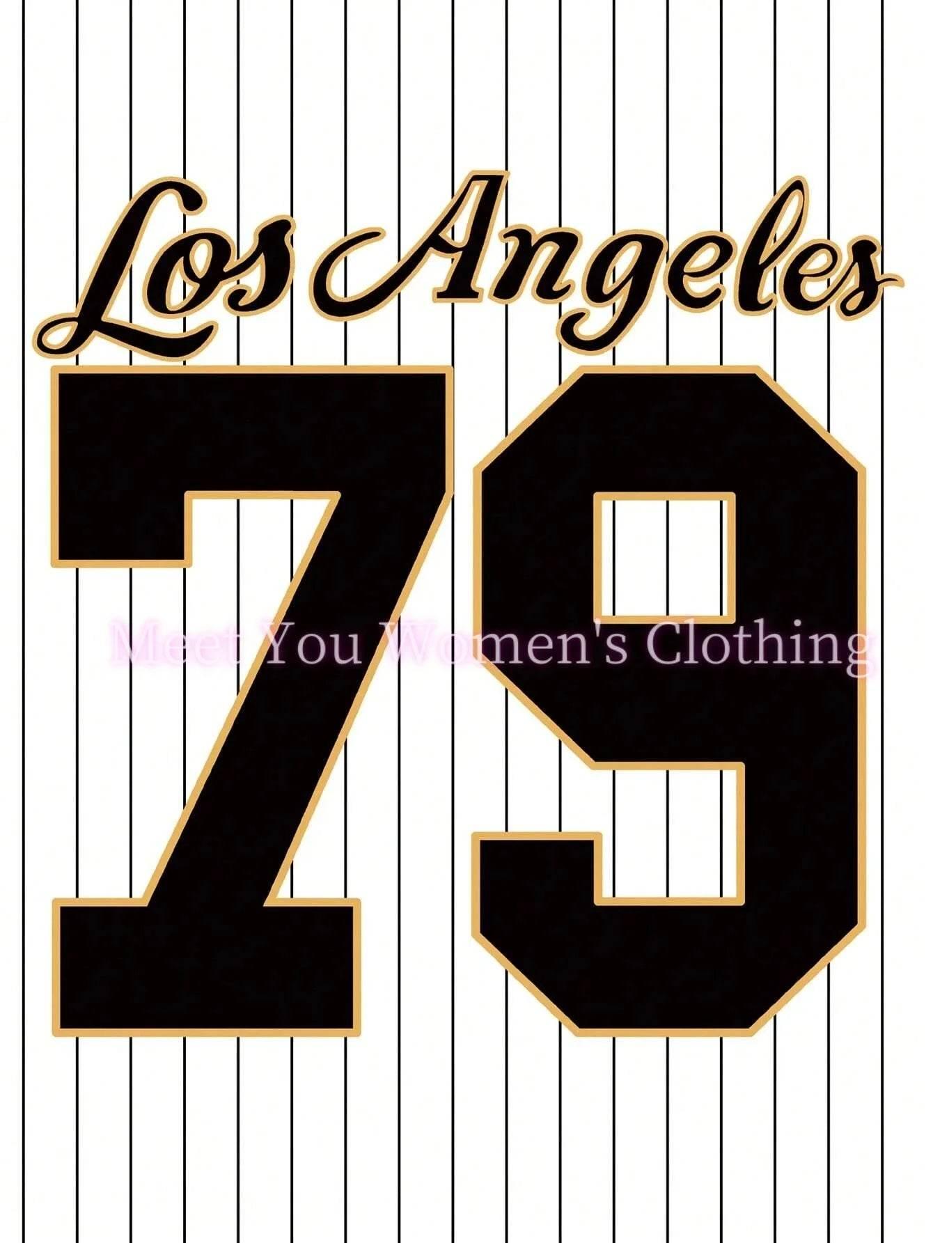 Women Los Angeles Number 79 Print V-Neck Short Sleeve T-Shirt Summer Graphic Tee Baseball Jerseys Stripe Oversized Sport T-Shirt - Empire P.E
