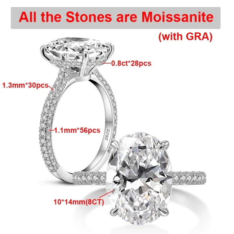 8CT Oval Cut All Moissanite Ring 925 Sterling Silver - Empire P.E