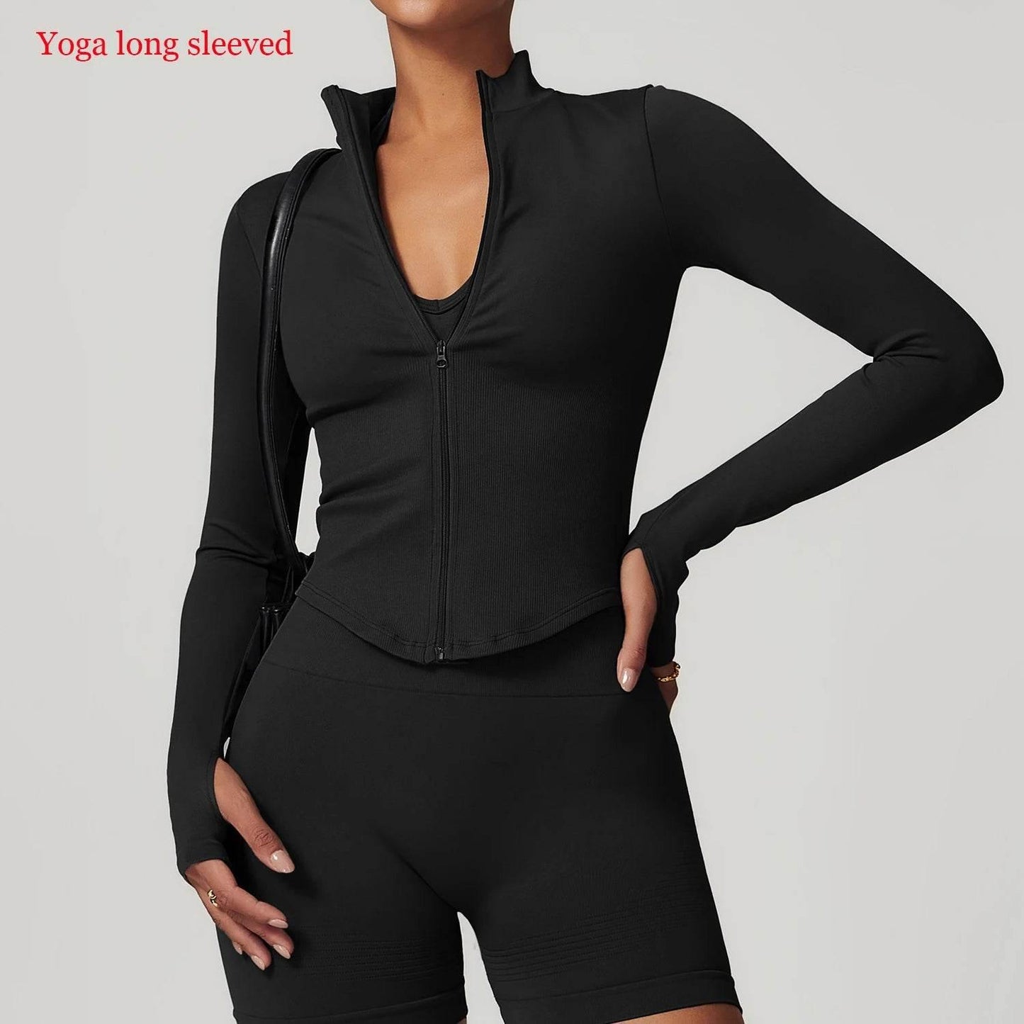 Women Seamless Zipper Jacket Yoga Long Sleeved Gym Top Ribbed Yoga Stand Collar Jacket Running Workout Sport Coat Women's Shirts - Empire P.E