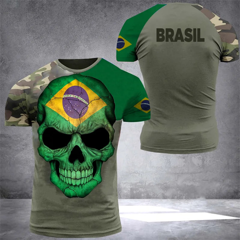 Brazil Flag Men's T-Shirt 3D Print Brazilian T Shirt Summer Oversized Jersey Camo Veterans Short Sleeve Sports Tactical Tee Tops - Empire P.E