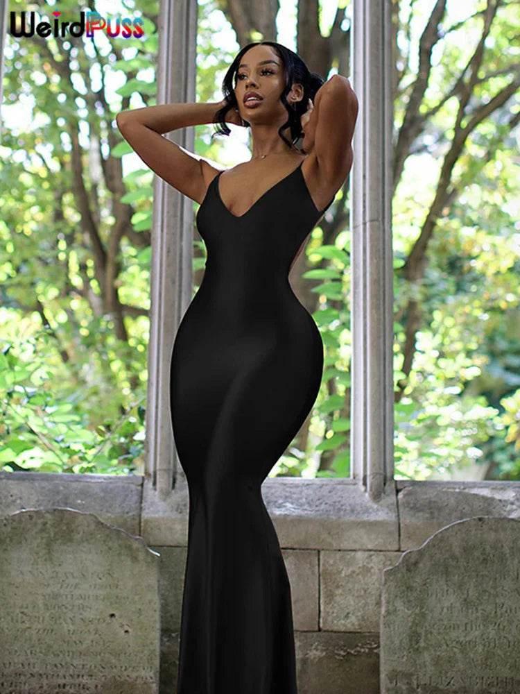 V-Neck Women Evening Long Dress, Sexy, Backless, Sleeveless - Empire P.E