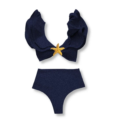 Two-Pieces Women Floral 2025 Push-Up Padded Bra Ruffles Bandage Bikini Set
