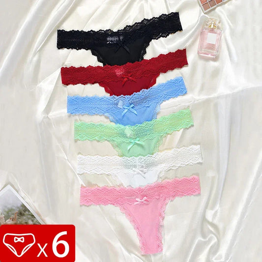 6pcs/Set Perspective Floral Panties Women Lace Thongs Low Waist - Empire P.E