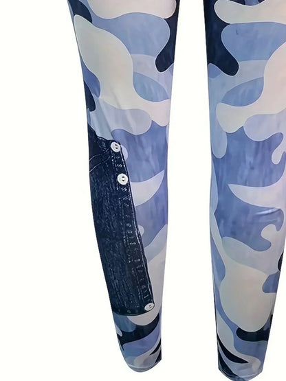 Plus Size Women's Leggings Artificial Slim Fit Printed Denim - Empire P.E