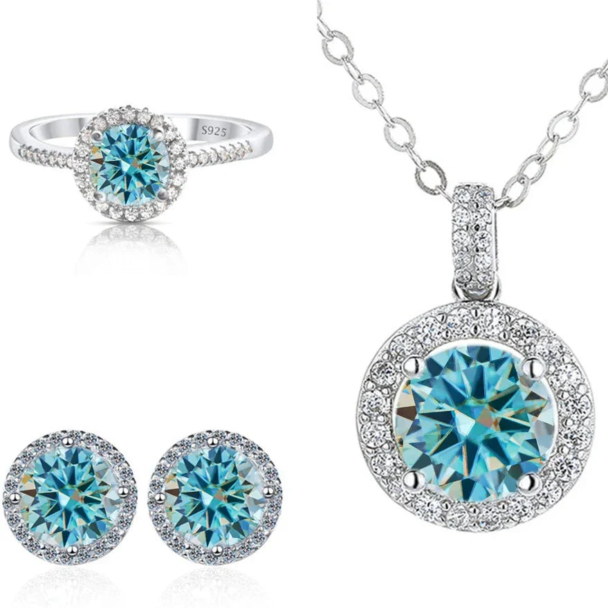Real Round 6.5mm Moissanite Jewelry Set 925 Sterling Silver - Empire P.E