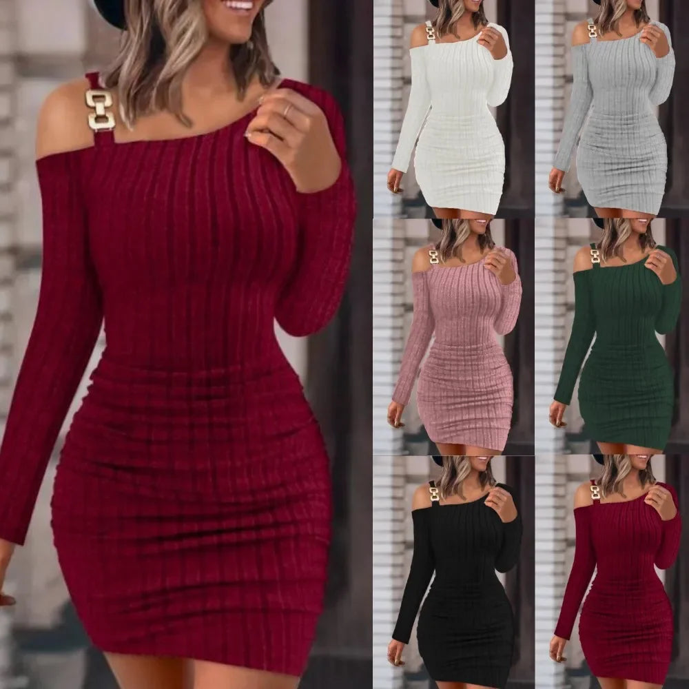 Sexy Chain Off Shoulder Mini Dress - Empire P.E