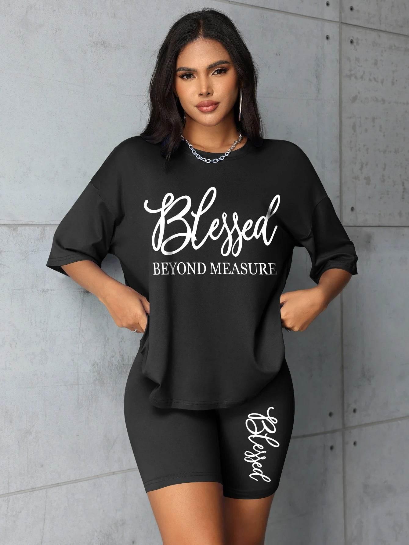 Plus size sets for women Summer 2 pieces Blessed printed offers and liquidation everything cheap elegant women's sets Short sets - Empire P.E