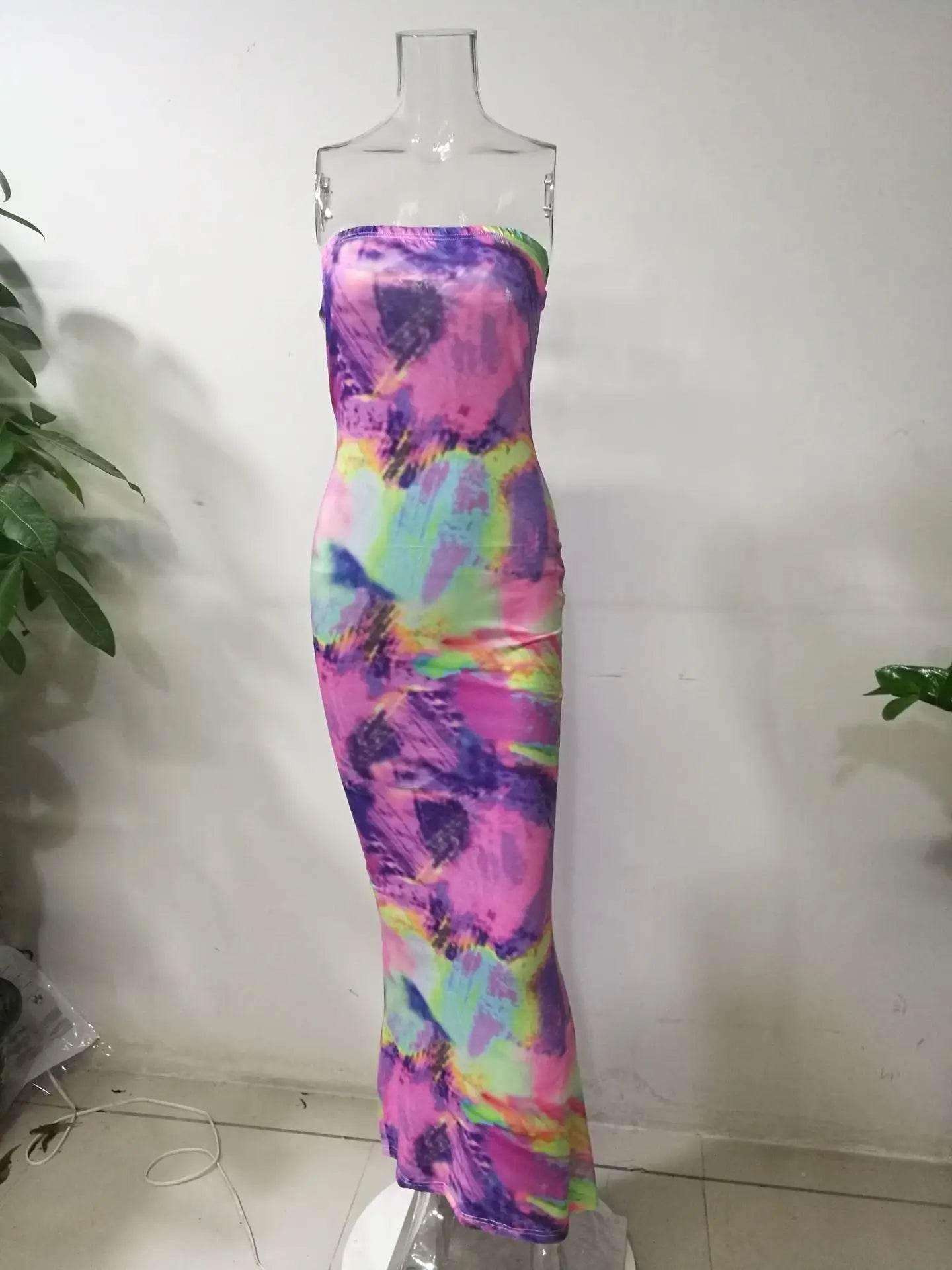 Spring And Summer Dresses For Women Chest Wrap Printed Off Shoulder Bandage Slim Sexy Long Dress 2023 New Fashion party MsChuh - Empire P.E