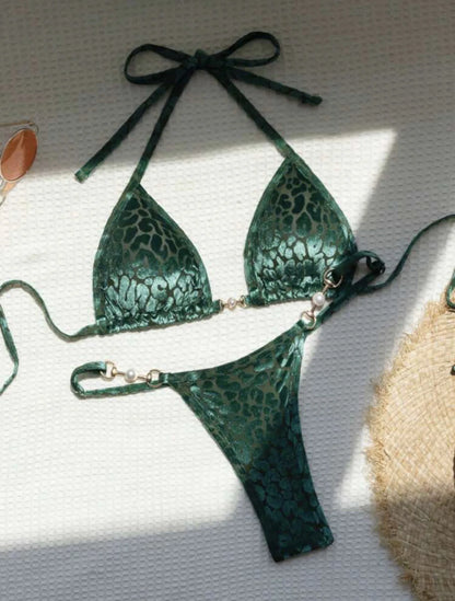 Sexy Leopard Velvet Mini Micro Thong Bikinis