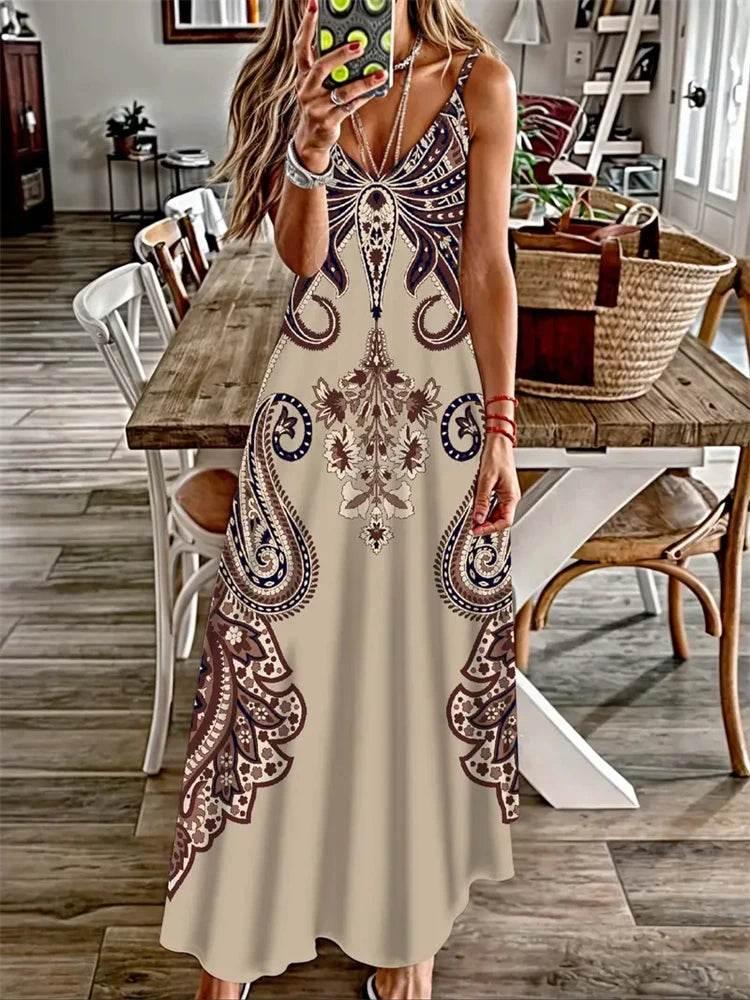 Sleeveless Vest Dress 2024 Summer V-Neck Ladies Loose Halter Dress - Empire P.E
